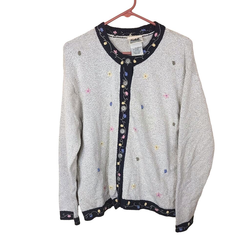 Northern Reflections Vintage Size XL Sweater Cotton Embroidered Floral Flowers